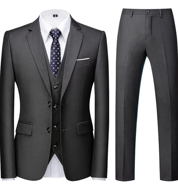 Mettalic Grey Benstroke 3 Piece Suit - Dorado, 42
