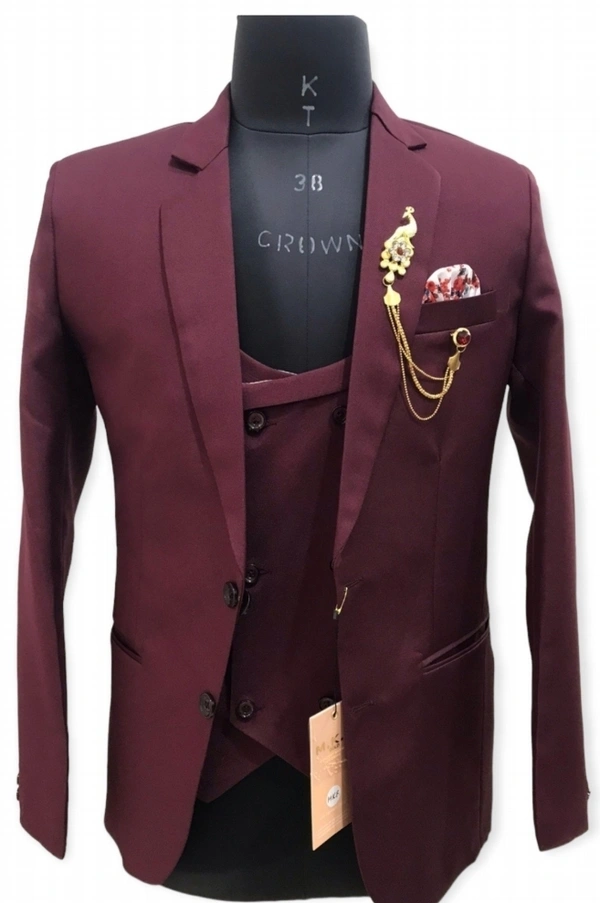 Mehroon 3 Piece Suit - Maroon, 38