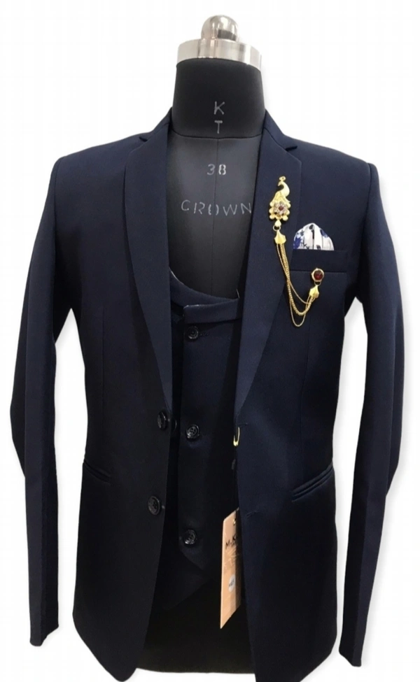 Navy Blue 3 Piece Suit - Navy Blue, 34