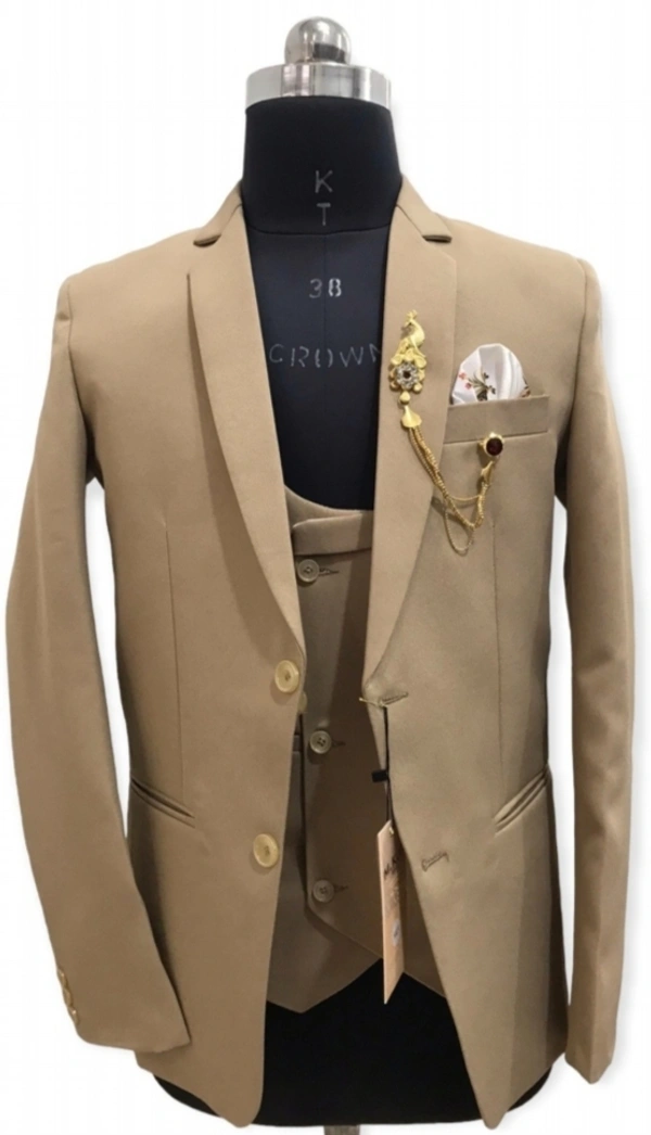 Beige 3 Piece Suit - Peach, 50