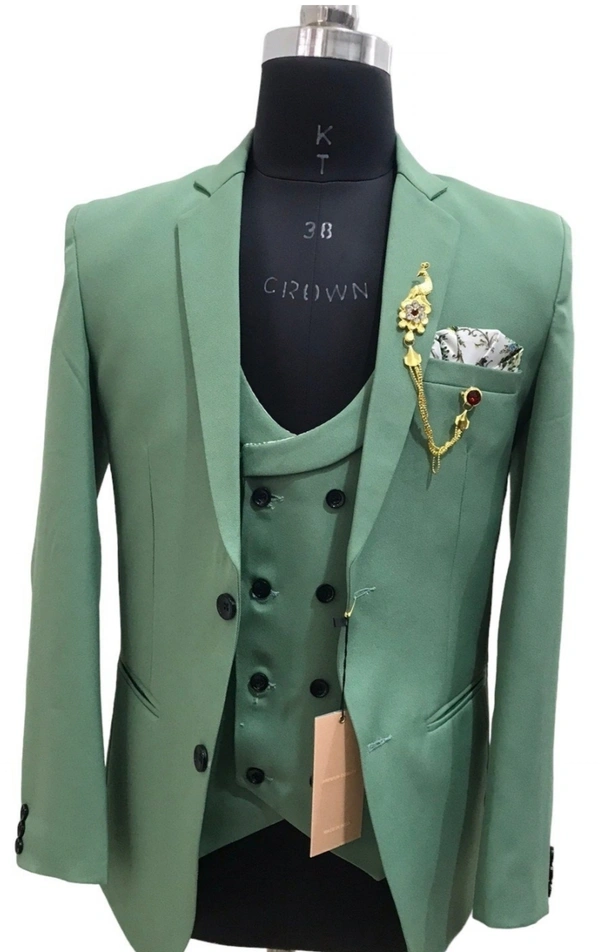Olive Green 3 Piece Suit - Mineral Green, 36
