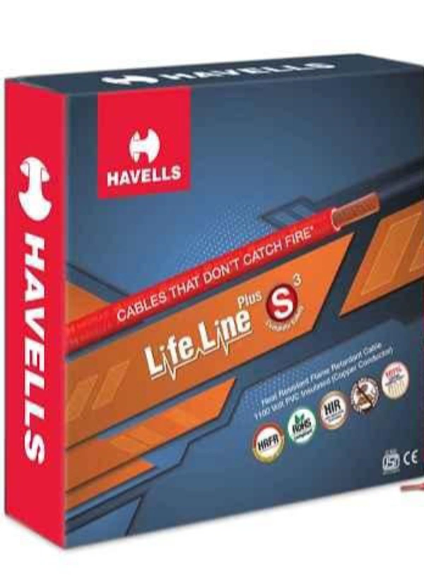Havells 1 Sq mm Life Line Plus Single Core HRFR PVC Insulated Flexible Cables, Length: 90 m - Red, 90 M