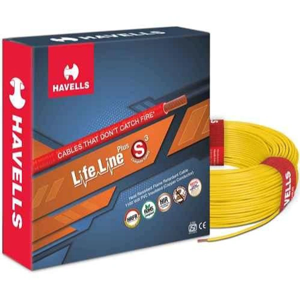 Havells 2.5 Sq mm Life Line Plus Single Core HRFR PVC Insulated Flexible Cables, Length: 90 m - Yellow, 90 M