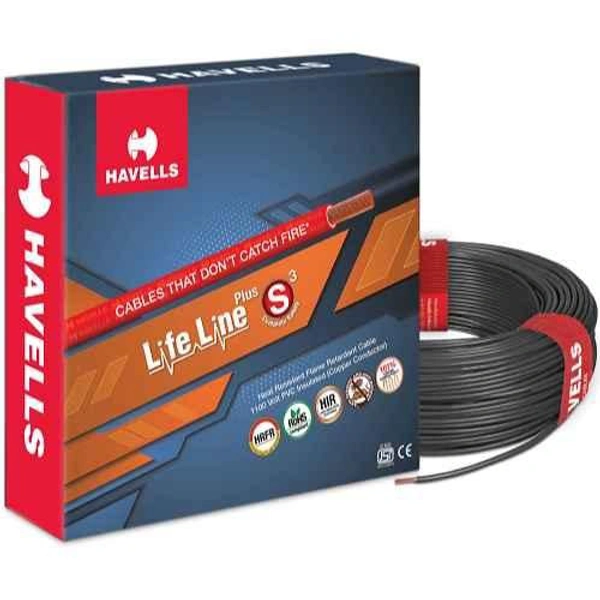 Havells 2.5 Sq mm Life Line Plus Single Core HRFR PVC Insulated Flexible Cables, Length: 90 m - Black, 90 M