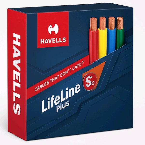 Havells 1.5 Sq mm Life Line Plus Single Core HRFR PVC Insulated Flexible Cables,Length: 90 m - Red, 90 M