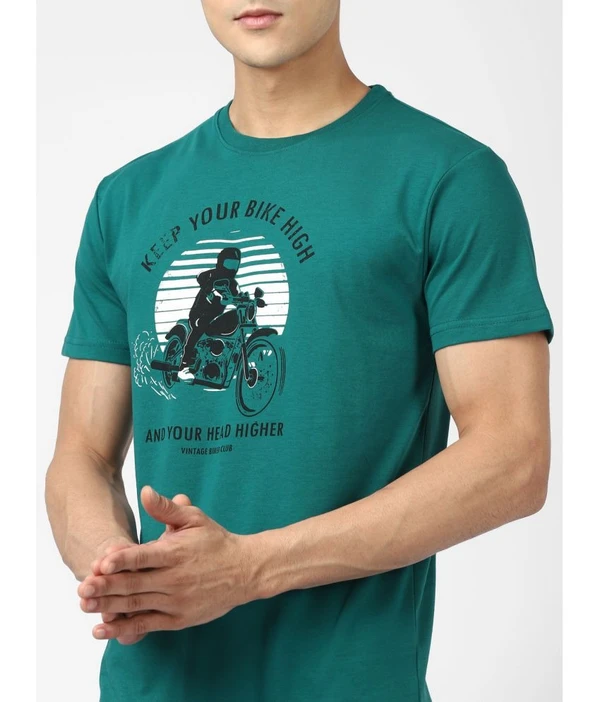 UrbanMark Men Regular Fit Round Neck Half Sleeves Graphic Print T Shirt-Green ( MAA TARA MARKET ) - S, M, L, XL, 2XL, Green Haze