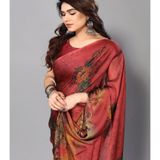 Rangita Women Floral Printed Chiffon Saree With Blouse Piece - Maroon ( MAA TARA MARKET ) - FREE SIZE, Mahogany