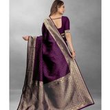 Gazal Fashions - Wine Banarasi Silk Saree With Blouse Piece ( Pack of 1 ) ( MAA TARA MARKET ) - FREE SIZE, WINE