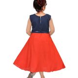 M. MONGELA DRESSES - Red & Blue Cotton Blend Girls Fit And Flare Dress ( Pack of 1 ) ( maa tara market ) - Size chart-  2-3 Years, 3-4 Years, 4-5 Years, 5-6 Years, 6-7 Years, 7-8 Years, 8-9 Years, 9-10 Years, 10-11 Years, red & blue