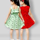 Mojua - Green & Red Rayon Girl's A-line Dress ( Pack of 2 ) ( MAA TARA MARKET ) - Size chart - 2-3 Years, 3-4 Years, 4-5 Years ,5-6 Years ,6-7 Years ,Size Chart, green & red