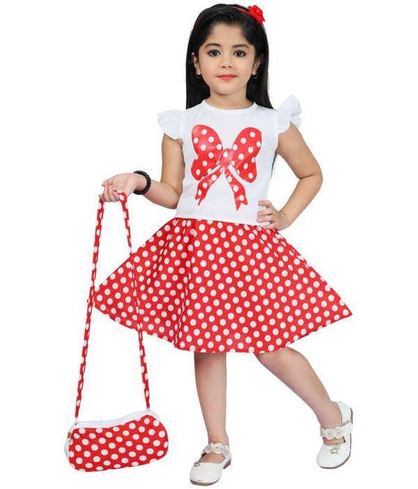 M.MONGELADRESSES - Cotton Blend Red Girls Fit And Flare Dress ( Pack of 1 ) ( maa tara market ) - size- 2-5 years, 5-8 years , 8-9 years, red