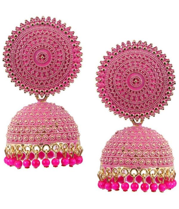 Happy Stoning - Pink Jhumki Earrings ( Pack of 1 ) ( MAA TARA MARKET ) - PINK