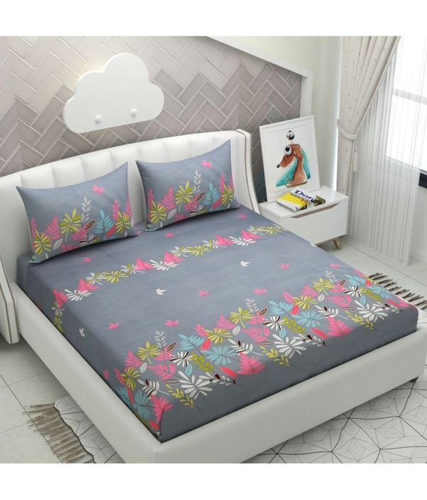 Apala Microfiber Floral King Size Bedsheet With 2 Pillow Covers - Grey ( maa tara market ) - grey