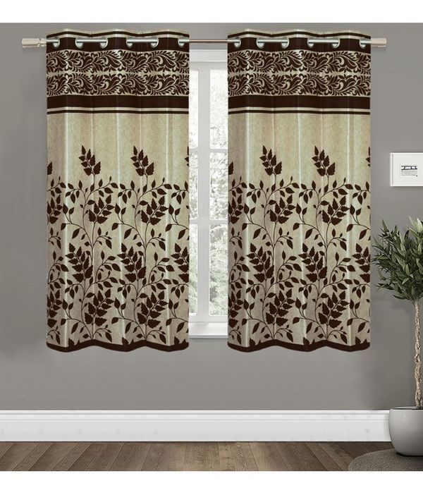 HOMETALES Set of 2 Window Semi-Transparent Eyelet Polyester Brown Curtains ( 152 x 120 cm )( maa  tara market ) - brown