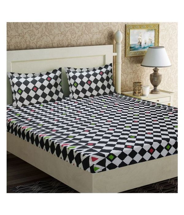 HOMETALES Cotton Big Checks Double Bedsheet with 2 Pillow Covers - Black ( MAA TARA MARKET ) - BLACK