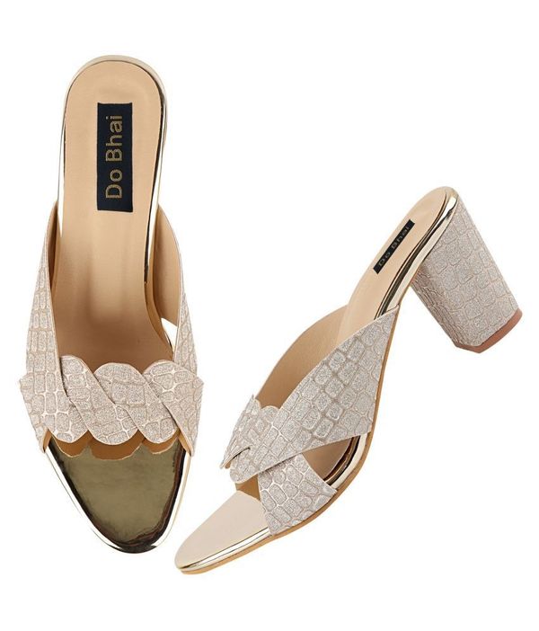 Do Bhai Gold Block Heels ( maa tara market ) - Size  - 2 , 3 , 4 , 5 ,  6 ,  7,  8, gold