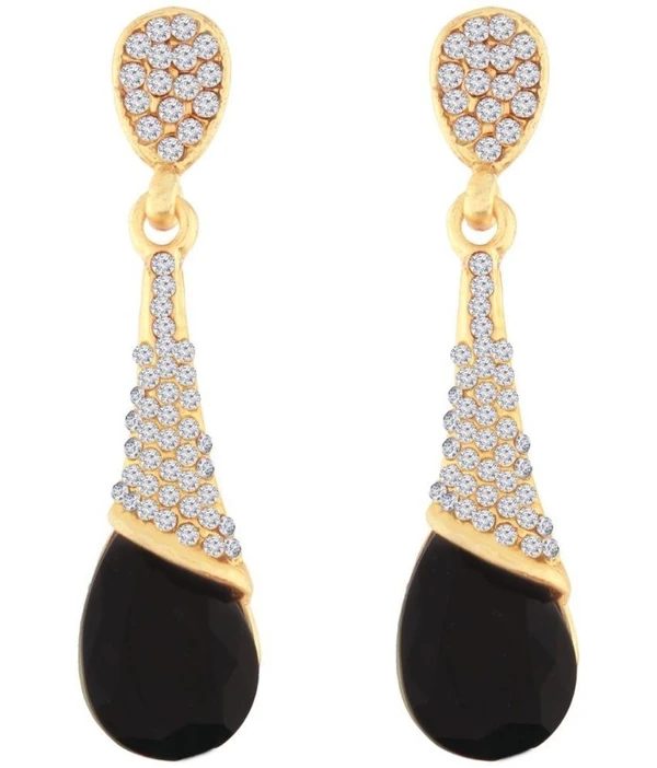 I Jewels Gold Plated Black Stone Studded CZ American Diamond Earring for Women (2707B) ( maa tara market )