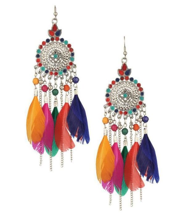 Darshini Designs Boho inspired multicolored long earrings for girls and women ( maa tara market ) - multi