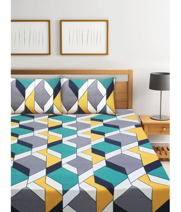 HOMETALES - Multicolor Microfiber Double Bedsheet with 2 Pillow Covers ( MAA TARA MARKET ) - MULTICOLOUR