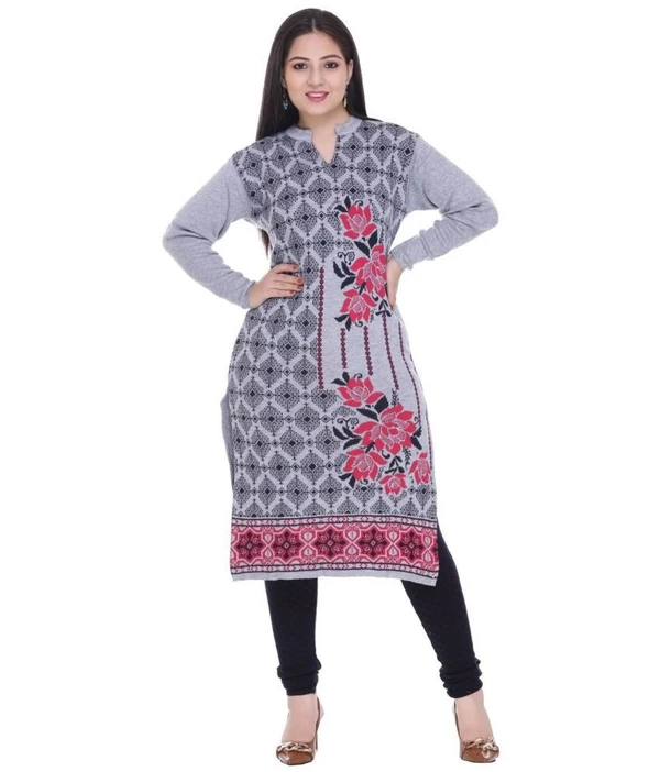 WALMORA - Grey Woollen Women's Straight Kurti ( Pack of 1 ) ( MAA TARA MARKET ) - S, M, L, XL, XXL, GRAY