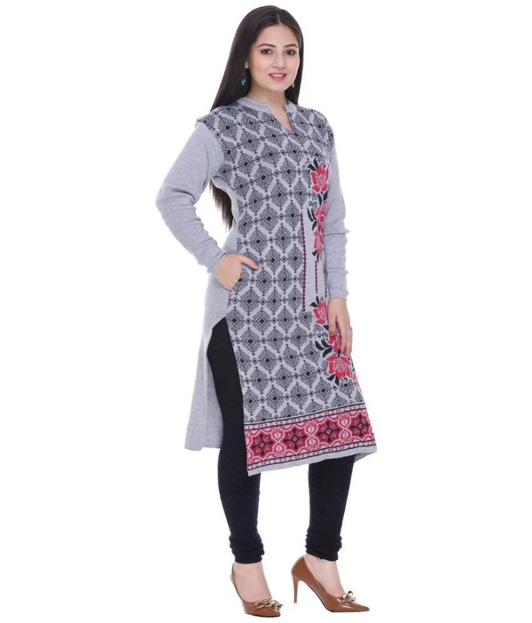 WALMORA - Grey Woollen Women's Straight Kurti ( Pack of 1 ) ( MAA TARA MARKET ) - S, M, L, XL, XXL, GRAY