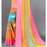 Pink Georgette Saree With Blouse Piece ( Pack of 1 ) ( MAA TARA MARKET ) - GREEN, YELLOW, BLUE, RED