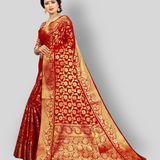  Red Banarasi Silk Saree With Blouse Piece (Pack of 1) ( MA TARA MARKET ) - RED