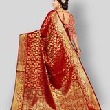  Red Banarasi Silk Saree With Blouse Piece (Pack of 1) ( MA TARA MARKET ) - RED