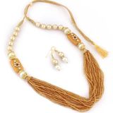 Jewar Mandi Brass Golden Collar Contemporary/Fashion Gold Plated Necklaces Set ( maa tara market ) - GOLD