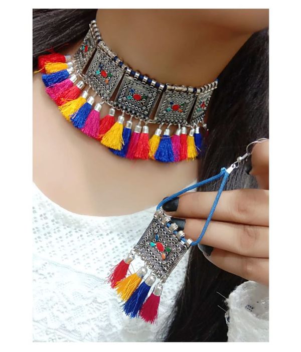 Fashion Street Alloy Multi Color Choker Contemporary/Fashion Silver Plated Necklaces Set ( MAA TARA MARKET ) - MULTI