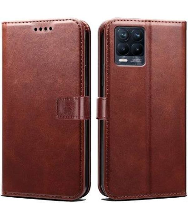 NBOX Brown Flip Cover For Realme 8 Pro Viewing Stand and pocket ( maa tara ) - brown