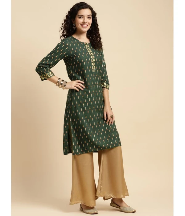 Rangita Women Rayon Green Printed Knee Length Straight Kurti ( maa tara ) - Size-  S ,8, M, L ,XL ,XXL ,3XL, green