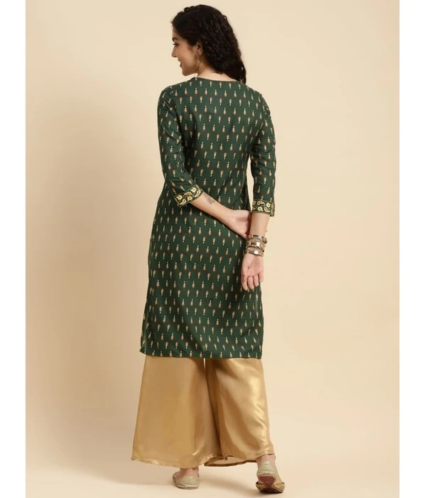 Rangita Women Rayon Green Printed Knee Length Straight Kurti ( maa tara ) - Size-  S ,8, M, L ,XL ,XXL ,3XL, green