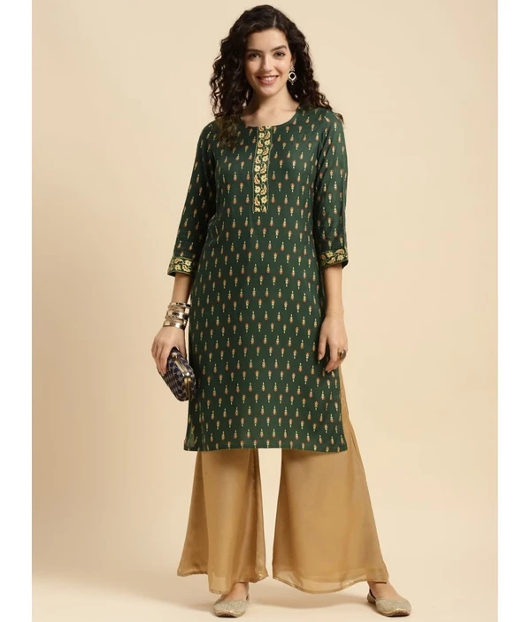 Rangita Women Rayon Green Printed Knee Length Straight Kurti ( maa tara ) - Size-  S ,8, M, L ,XL ,XXL ,3XL, green