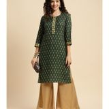 Rangita Women Rayon Green Printed Knee Length Straight Kurti ( maa tara ) - Size-  S ,8, M, L ,XL ,XXL ,3XL, green
