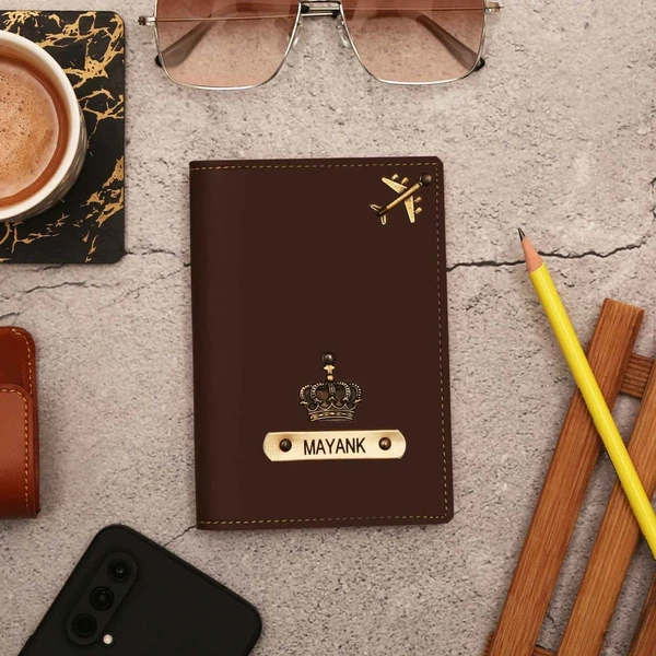 Personalized Passport Holder Black  - Brown