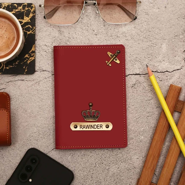 Personalized Passport Holder Black  - Maroon