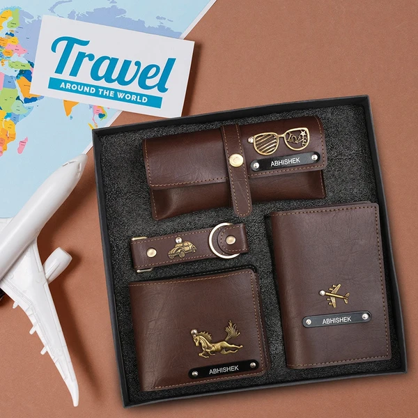 4 In 1 Travelling Gift Set For Him  - Brown