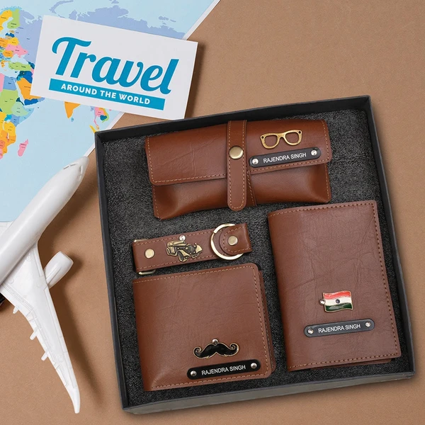4 In 1 Travelling Gift Set For Him  - Tan
