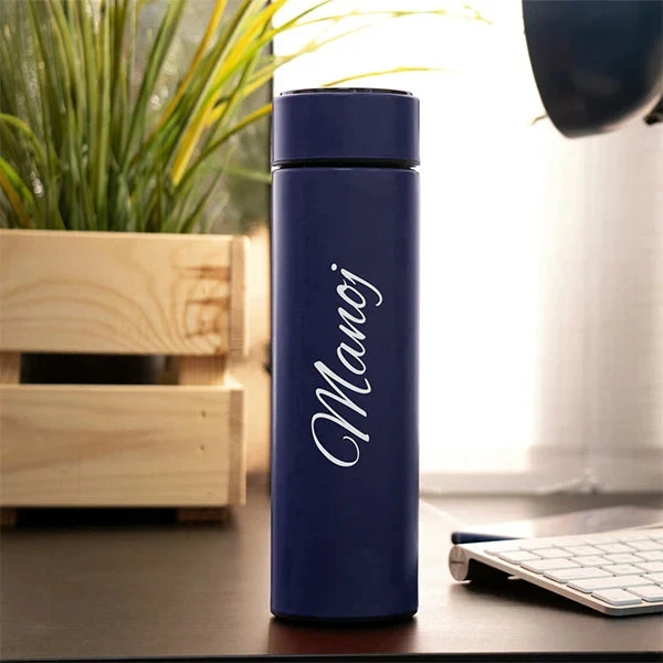 Personalized Temperature Bottle With Smart Display  - Blue