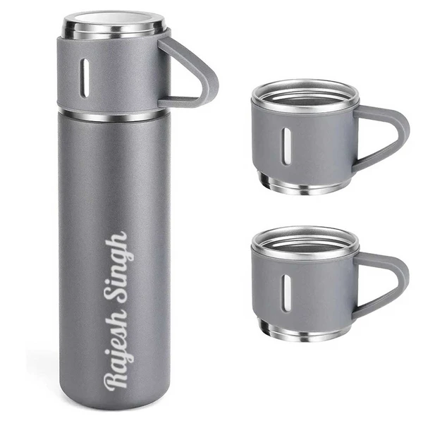 Personalized Thermos Cup For Tea Flask Gift Box Set Stainless Steel Flask  - Gray