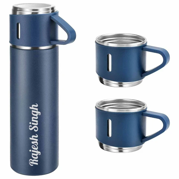 Personalized Thermos Cup For Tea Flask Gift Box Set Stainless Steel Flask  - Blue