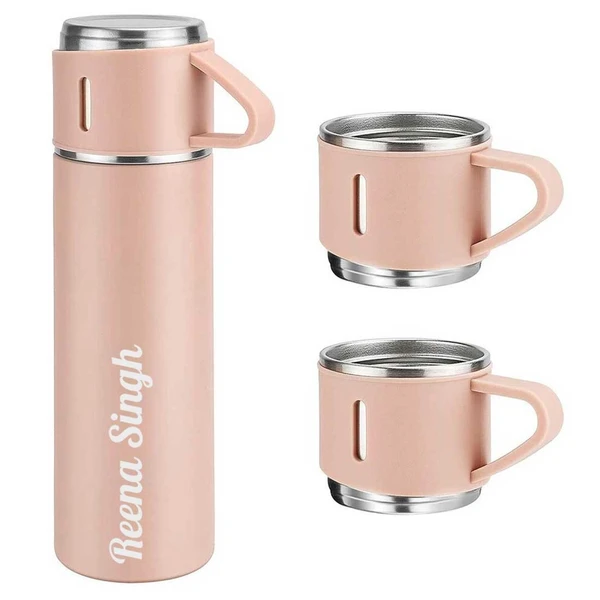 Personalized Thermos Cup For Tea Flask Gift Box Set Stainless Steel Flask  - Pink