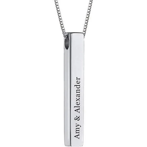 Personalized Unisex Jewelery Pendant Engraved Necklace  - Silver