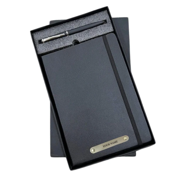 2 in 1 Personalized Office Gift Set of Pen and Notebook Diary with Your Name Engraved, A gift for all Corporate and Personal Occasions - Black