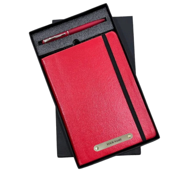 2 in 1 Personalized Office Gift Set of Pen and Notebook Diary with Your Name Engraved, A gift for all Corporate and Personal Occasions - Red
