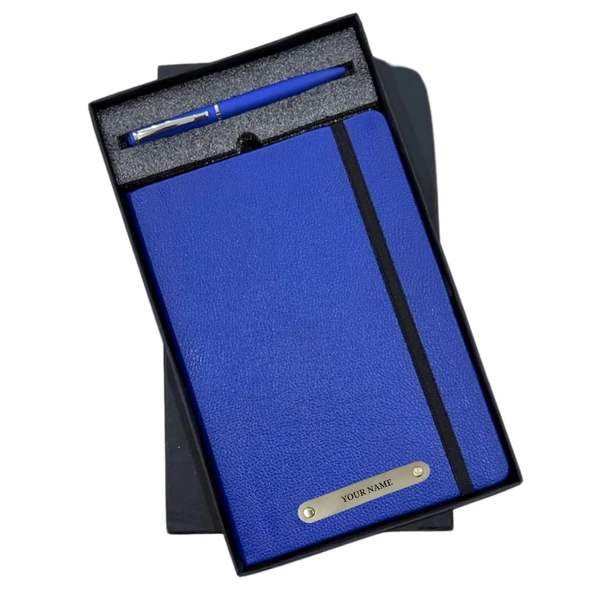 2 in 1 Personalized Office Gift Set of Pen and Notebook Diary with Your Name Engraved, A gift for all Corporate and Personal Occasions - Blue