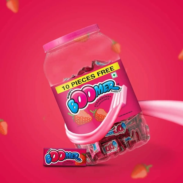 Boomer Bubble Gum - Strawberry Flavour - Wild Watermelon, 10 Pcs
