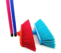Plastic Floor Cleaning Broom With Wooden Stick (Soft) - Red