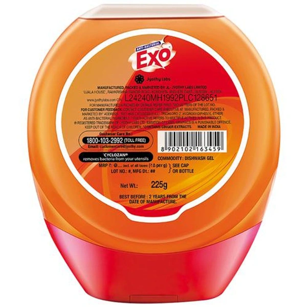 Exo Anti-Bacterial Ginger Dishwas Super Gel 225 g | With Goodness Of Ginger  - 225 gm
